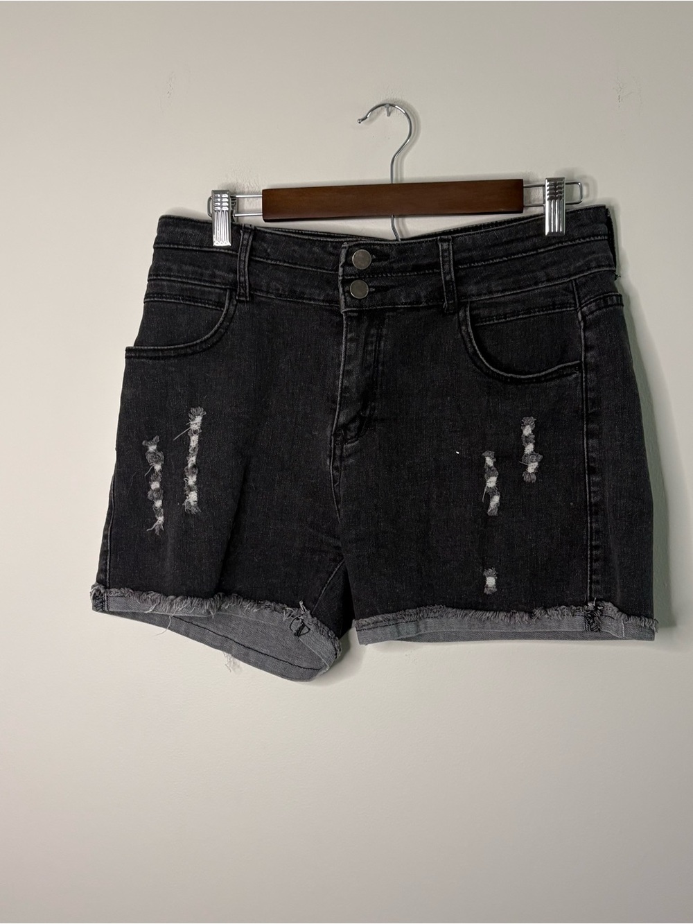 Women’s Sz 10 Black Denim Jean Shorts Stretch Grunge Casual Punk